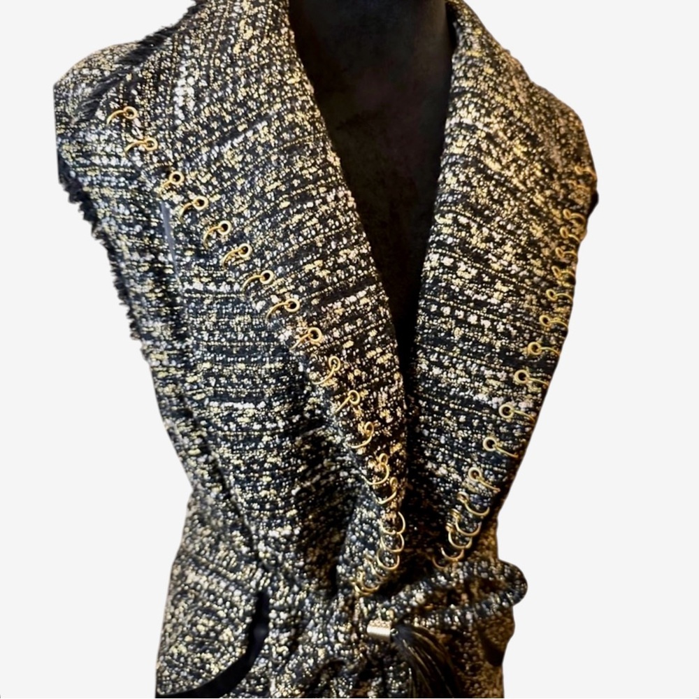 Ramy Brook Emersyn Tweed Wool & Mohair Blend Vest – Black & Gold – Size Medium - Picture 6 of 11